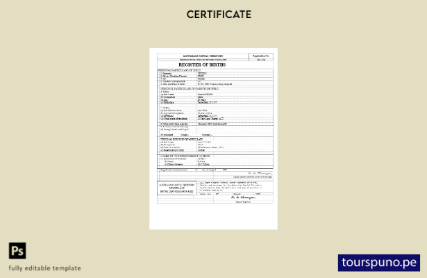 listo para imprimir plantilla de certificado de nacimiento del Territorio de l 1